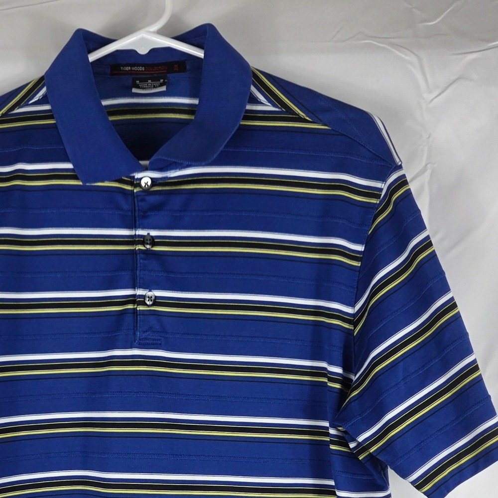 Nike Tiger Woods Collection Mens Blue Striped Golf Polo Shirt M‎ 416671-437